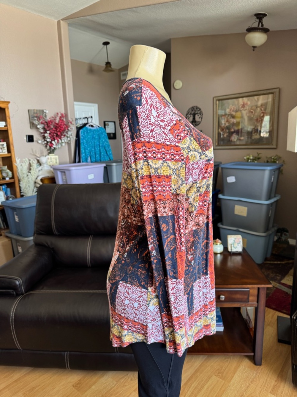 Boutique boho patchwork long sleeve scoop neck blouse-size L - Picture 3 of 9
